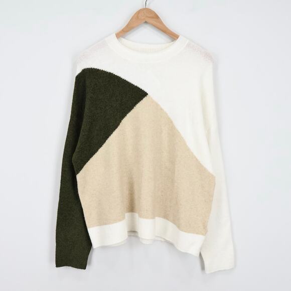 NWT J.Crew Factory Colorblock Mockneck Sweater Extra Soft Khaki Olive Large - Picture 2 of 8
